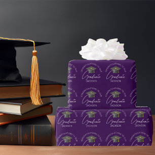 Dunkler Lila Graduate Personalisierter Abschluss Geschenkpapier
