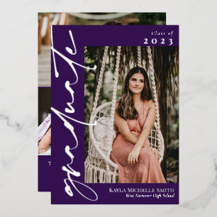 Dunkler Lila Silberkalligrafie-Foto-Abschluss Folieneinladung