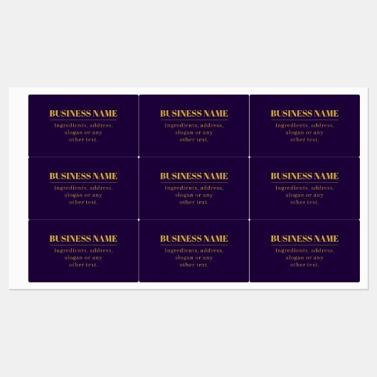 Dunkler Lila und goldener Firmenname oder Gruß Etiketten (Blatt)