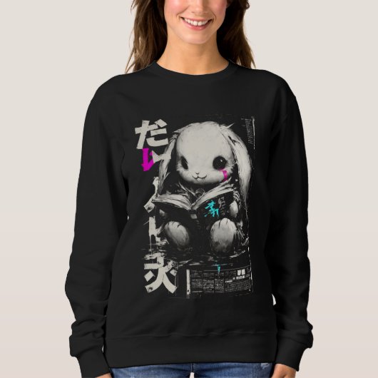 Dunkler Manga-Hase liest Buch Fantasy Sweatshirt (Vorderseite)