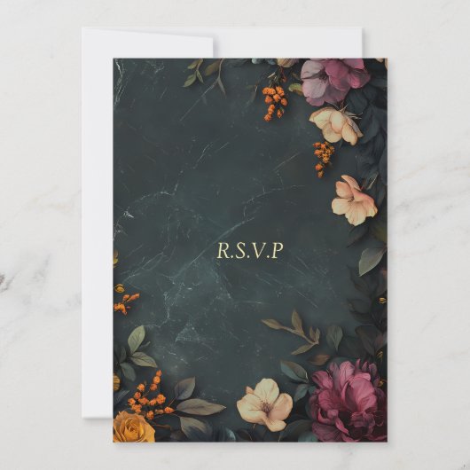 Dunkler Marmorboden mit Blumendetails Einladung (Rückseite)