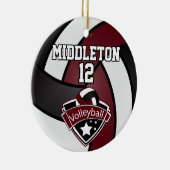 Dunkler Maroon, Weiß und Schwarzer Volleyball Keramik Ornament (Rechts)