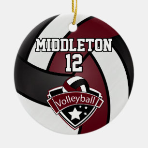 Dunkler Maroon, Weißer Volleyball Keramik Ornament