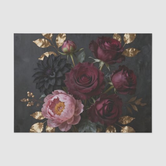 Dunkler, melancholischer Blumenstrauß Seidenpapier (Vorderseite)