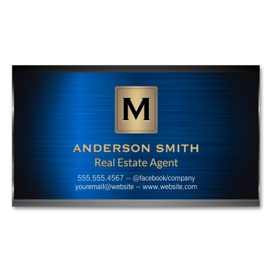 Dunkler Metallrahmen | Blue Metallic Background Magnetische Visitenkarte (Vorderseite)