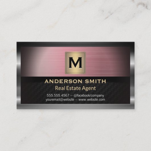 Dunkler Metallrahmen | Rosa, rot, metallischer Hin Visitenkarte (Vorderseite)