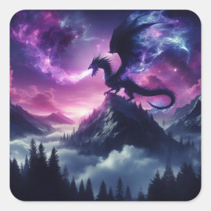 Dunkler, mittelalterlicher ätherischer Drache Quadratischer Aufkleber