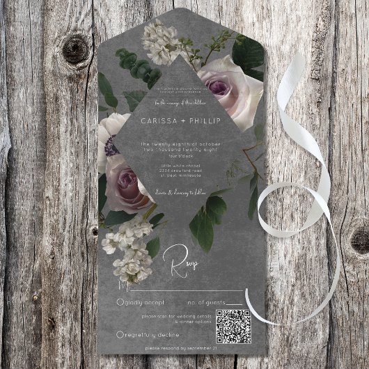 Dunkler moderner rosa-weißer Blumencode All In One Einladung