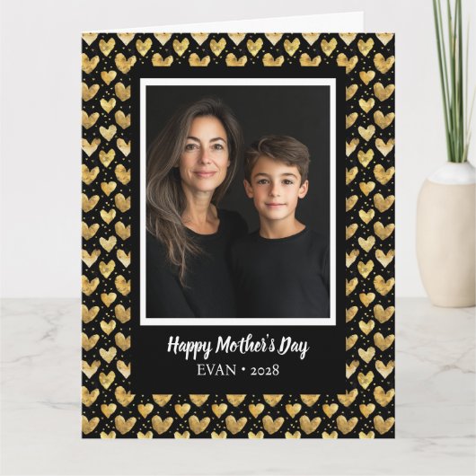Dunkler Modus Golden Hearts Mother's Day Karte (Vorderseite)