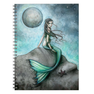 Dunkler Mond Meerjungfrau Fantasy-Kunst-Notizbuch Notizblock