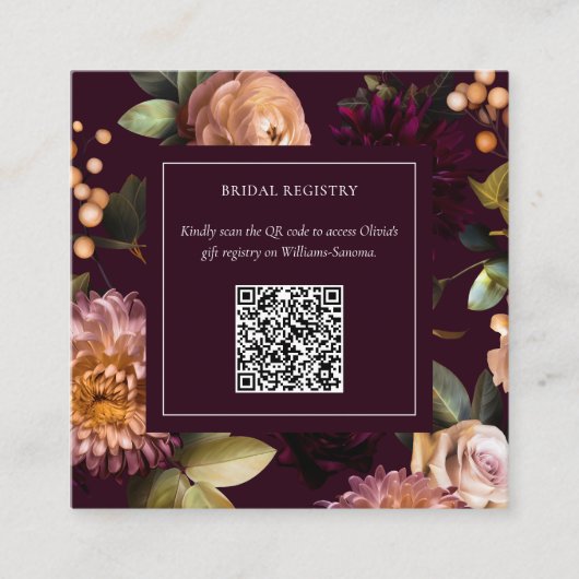 Dunkler Moody Gothic Blumen Hochzeitsdusche QR-Cod Begleitkarte (Vorderseite)