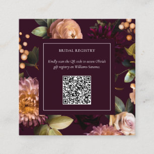 Dunkler Moody Gothic Blumen Hochzeitsdusche QR-Cod Begleitkarte