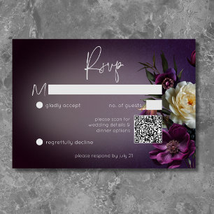 Dunkler Moody Lila Lavendel Blumen Moderner QR-Cod RSVP Karte