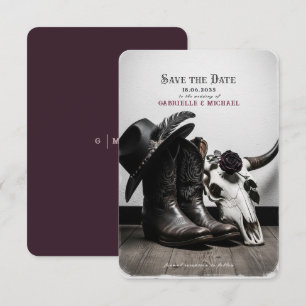 Dunkler Moody Western Cowboy Schädel Rose Hochzeit Save The Date