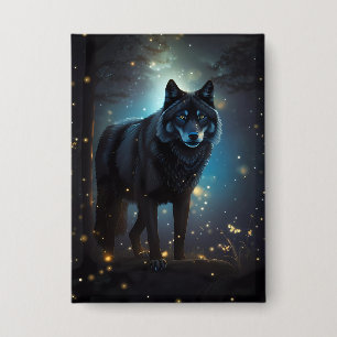Dunkler Mysteriöser Schwarzer Wolf Button