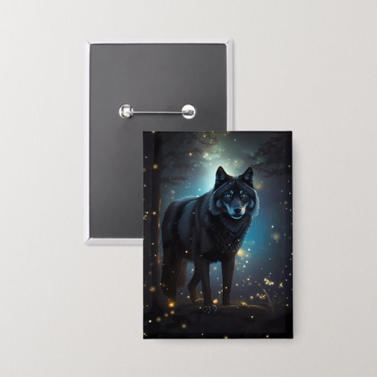 Dunkler Mysteriöser Schwarzer Wolf Button (Vorderseite/Rückseite)