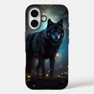 Dunkler Mysteriöser Schwarzer Wolf iPhone 16 Hülle