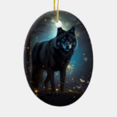 Dunkler Mysteriöser Schwarzer Wolf Keramik Ornament (Hinten)