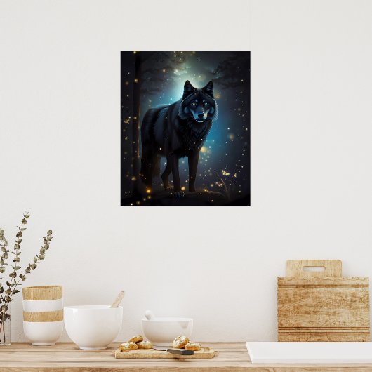Dunkler Mysteriöser Schwarzer Wolf Poster (Küche)