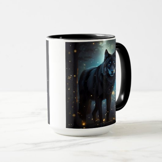 Dunkler Mysteriöser Schwarzer Wolf Tasse (VorderseiteRechts)