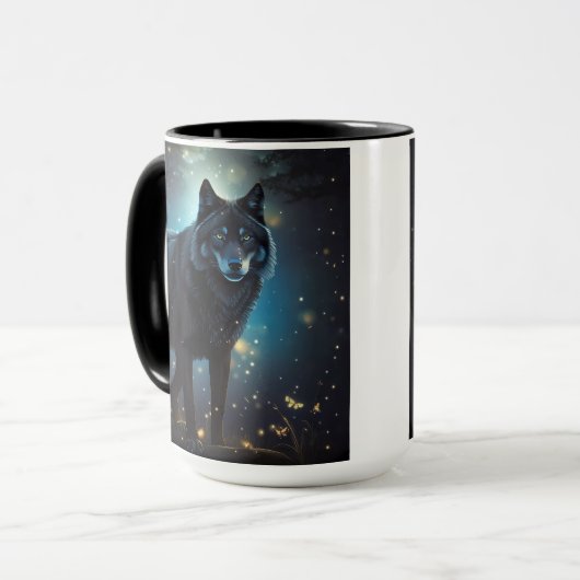 Dunkler Mysteriöser Schwarzer Wolf Tasse (Vorderseite Links)