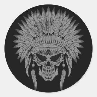 Dunkler Nativer Skull Runder Aufkleber