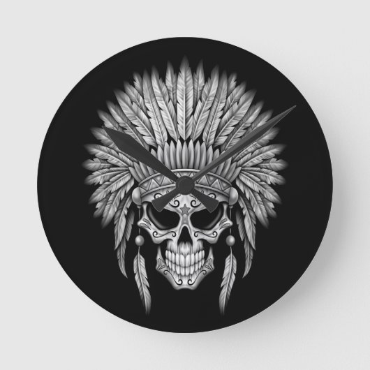 Dunkler Nativer Zuckerschädel mit Hitze Runde Wanduhr (Vorderseite)