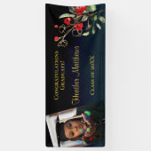 Dunkler Navy Blue Red Floral Gold Abschluss Banner (Vertikal)