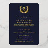 Dunkler Navy MD Asclepius+Laurel Wreath Abschluss Folieneinladung (Vorderseite)