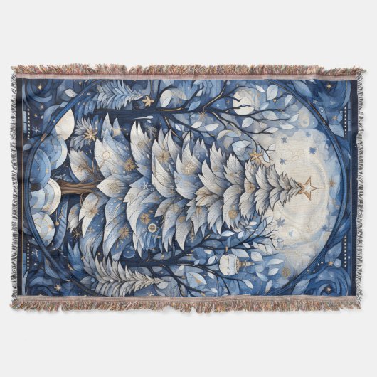 Dunkler Navy Moderner Weihnachtsbaum Winter Decke (Vorderseite)