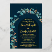 Dunkler Navy Wasserfarbenbogen Folieneinladung (Vorderseite)