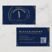 Dunkler Navy Writer Mobile Notary Gold QR Code Visitenkarte (Vorne/Hinten)