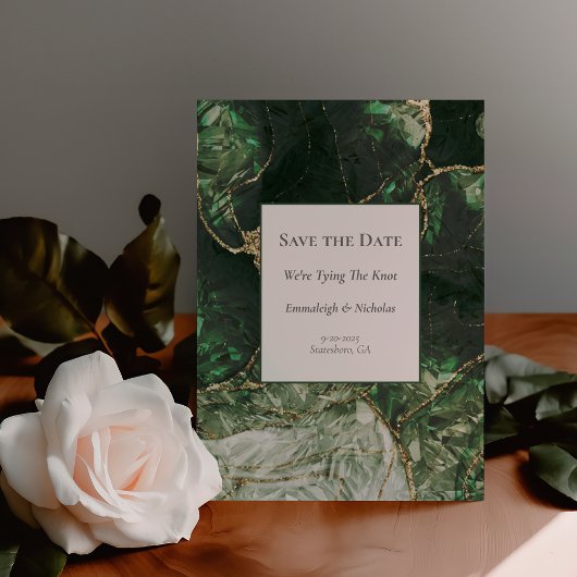 Dunkler Olive Green Gemstone Save the Date Postkarte