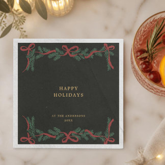 Dunkler Oliven-Grün-Weihnachtskranz-Urlaubscocktai Serviette