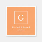 Dunkler Pfirsich-weißes gerahmtes Anfangsmonogramm Serviette (Vorderseite)