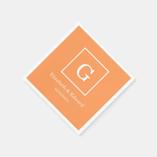 Dunkler Pfirsich-weißes gerahmtes Anfangsmonogramm Serviette (Ecke)