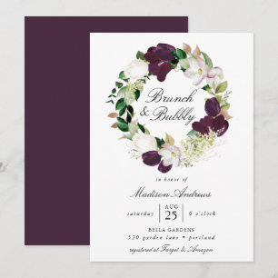 Dunkler Pflaumen-Blumenkranz Brunch und Bubbly Einladung