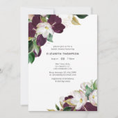 Dunkler Pflaumensamt und weißes Frühling Brautpart Einladung (Vorderseite)