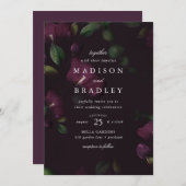Dunkler Plum floral | Hochzeit Einladung (Vorne/Hinten)