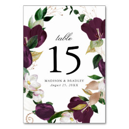Dunkler Plum floral | Personalisierte Hochzeit Tischnummer