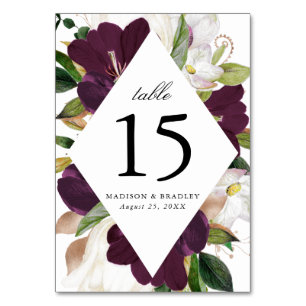 Dunkler Plum floral   Personalisierte Hochzeit Tischnummer