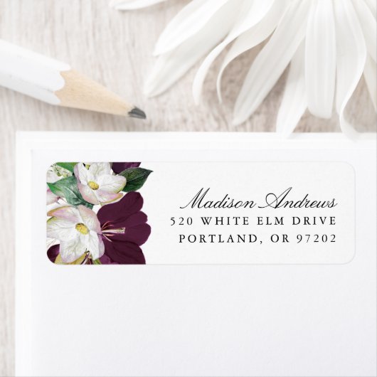 Dunkler Plum floral | PERSONALISIERTE RÜCKSENDEADR (Insitu)