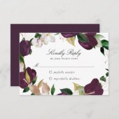 Dunkler Plum floral | RSVP-Karte RSVP Karte (Vorne/Hinten)