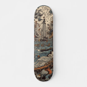 Dunkler psychedelischer Leuchtturm Skateboard