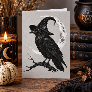 Dunkler Rabe Halloween Mond Gothic Karte