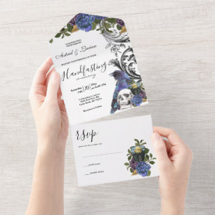 Dunkler Rabe Lila Rosen Handfasting All In One Einladung