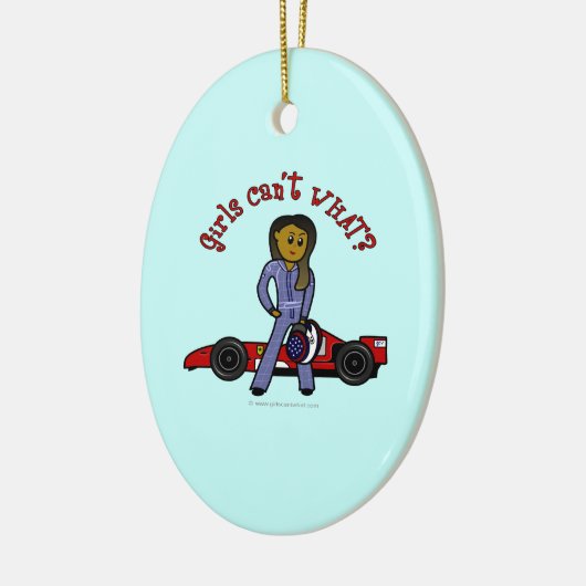 Dunkler Rennfahrermädchen Keramikornament (Links)