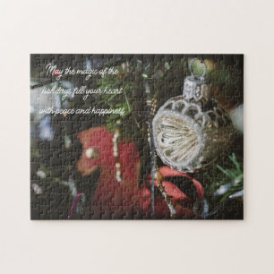 Dunkler Retro-Weihnachtsbaum Puzzle