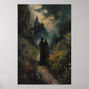 Dunkler romantischer Spaziergang zur Burgkunst, Du Poster
