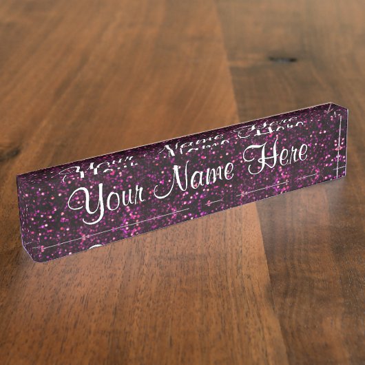 Dunkler rosa Posh Glitzer Namensplakette (Seite)